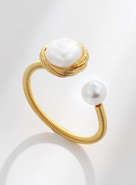 戴拉正品时尚开口淡水珍珠戒指