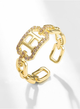 戴拉小众设计H字母开口戒指女时尚个性2024年夏新款潮冷淡风食指