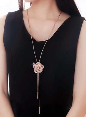 戴拉时尚玫瑰花项链长款毛衣链