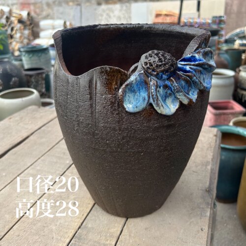 手工贴画缺口花盆，口径20高度28