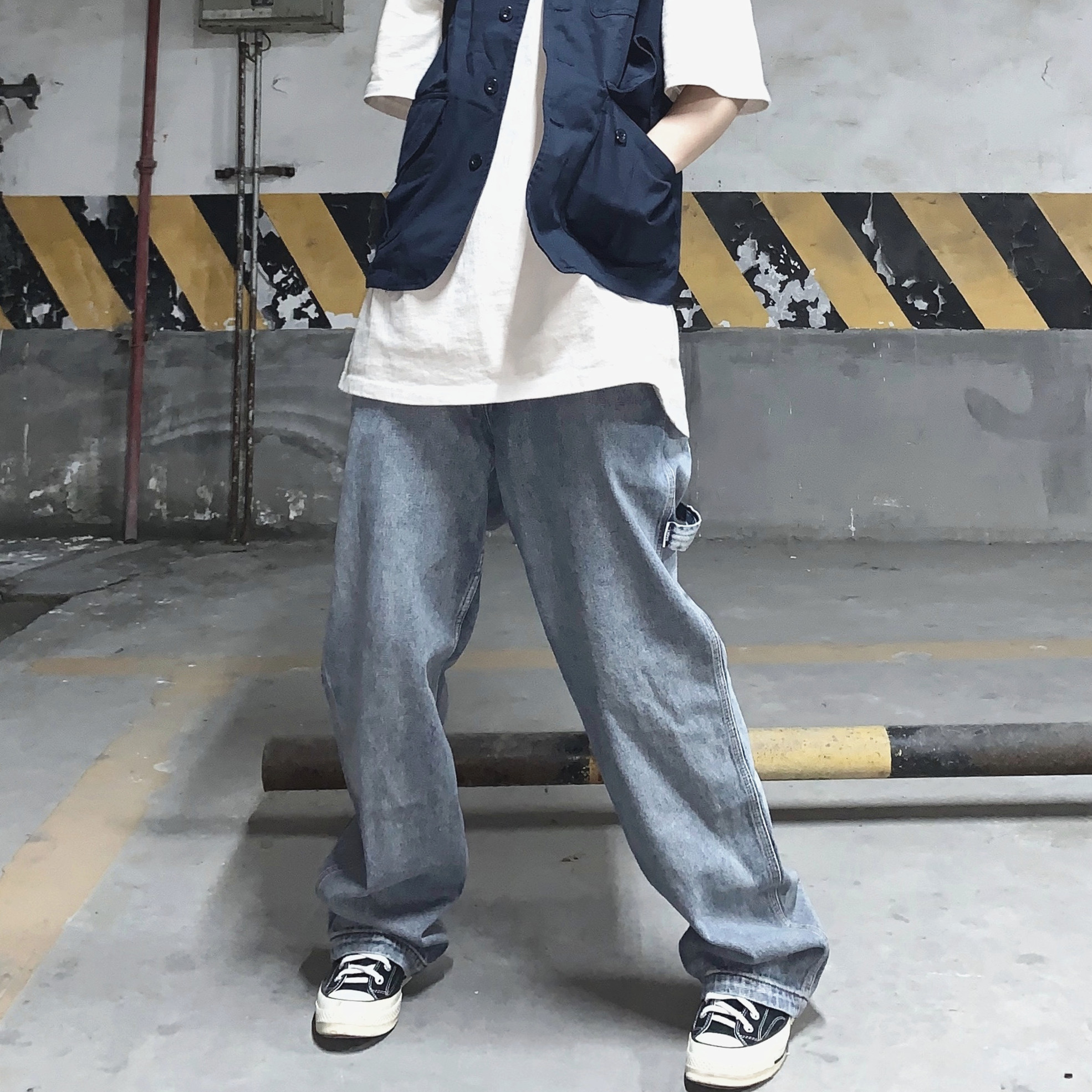 热销36件限时秒杀WHOOP SHOP smokinglife秋冬新款工装牛仔裤男女宽松水洗阔腿裤