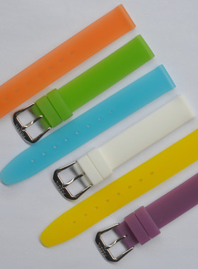原装Fossil化石硅胶手表带白橙黄绿蓝紫色薄款胶带宽14MM
