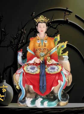 家用供奉佛堂客厅摆件汉白玉实心彩绘九天玄女菩萨佛神像玄女娘娘
