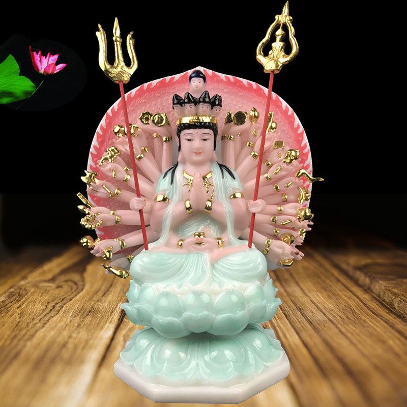 千手观音佛像千手千眼观世音菩萨树脂贴金彩绘小号菩萨家庭佛菩萨