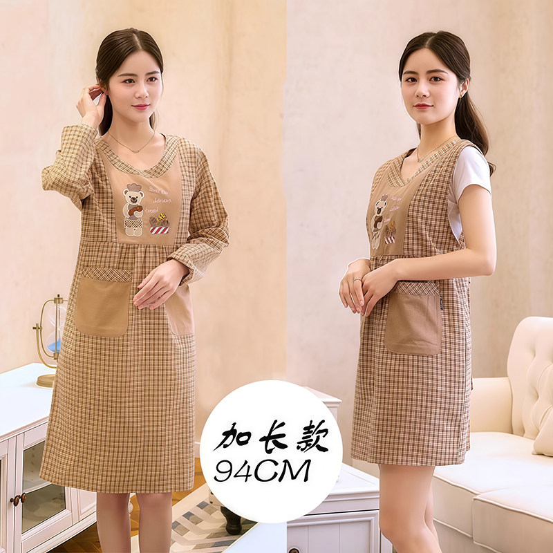 韩版纯棉长袖厨房围裙