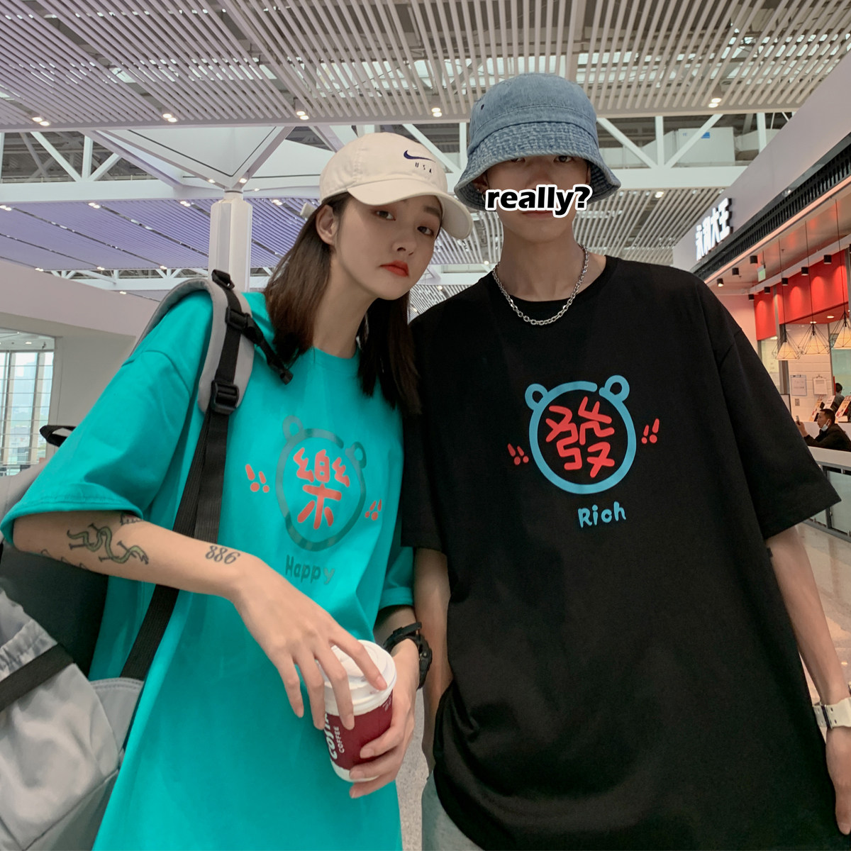 专区特惠！情侣装夏装ins简约印花宽松短袖情侣T恤衫潮流G922P25男装,男装T恤,电商A339