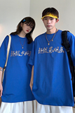 情侣装夏装烫钻闪亮男女朋友宽松情侣短袖T恤大码G1008P38男类，男装T恤，电商A339