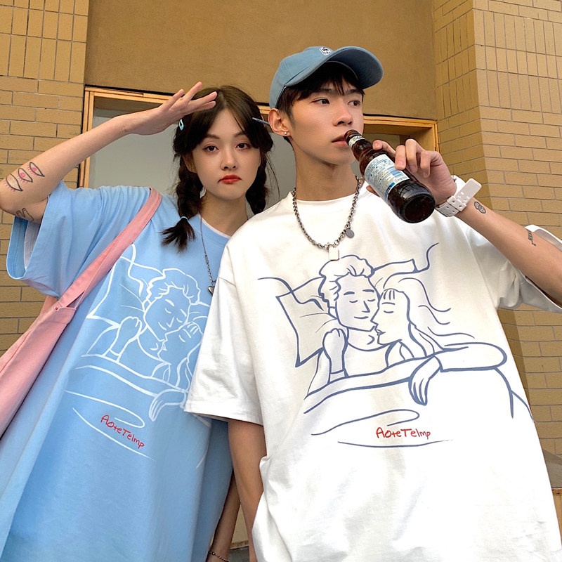 情侣装新品卡通动漫圆领情侣小清新短袖T恤大码G1006P35女类,男装T恤,电商A339