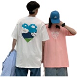 情侣装夏装爱心发泡印花情侣短袖T恤宽松男女G928P38男类，男装T恤，电商A339