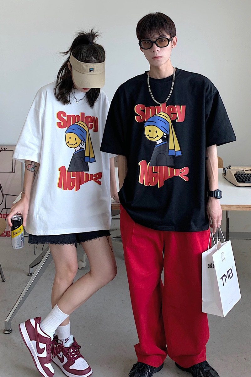 2022情侣装夏装卡通涂鸦情侣短袖大码上衣半袖G1007P38女类,男装T恤,电商A339