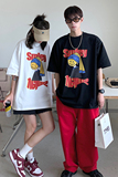 2022情侣装夏装卡通涂鸦情侣短袖大码上衣半袖G1007P38女类，男装T恤，电商A339