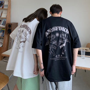 情侣装夏装 潮流卡通印花情侣短袖T恤宽松半袖 G1003 P38 女类图片