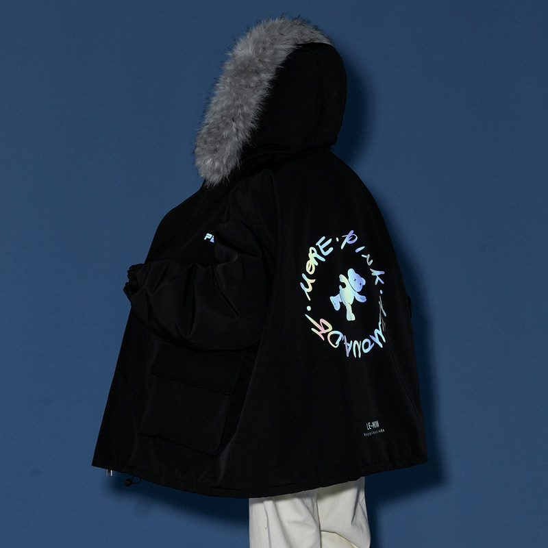 中性风冬装羊羔毛小熊棉衣情侣棉衣大毛领棉服男女G905P128,男装棉衣,电商A339