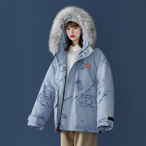 中性风 冬装 小熊满印棉衣情侣棉衣大毛领棉服 男女 G908 P138图片