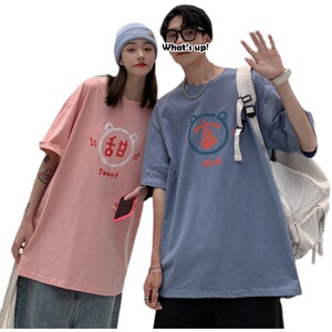 专区特惠！情侣装夏装 ins简约印花宽松短袖情侣T恤衫潮流 G922 P25 男装图片