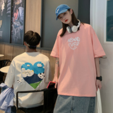 情侣装夏装爱心发泡印花情侣短袖T恤宽松男女G928P38男类，男装T恤，电商A339