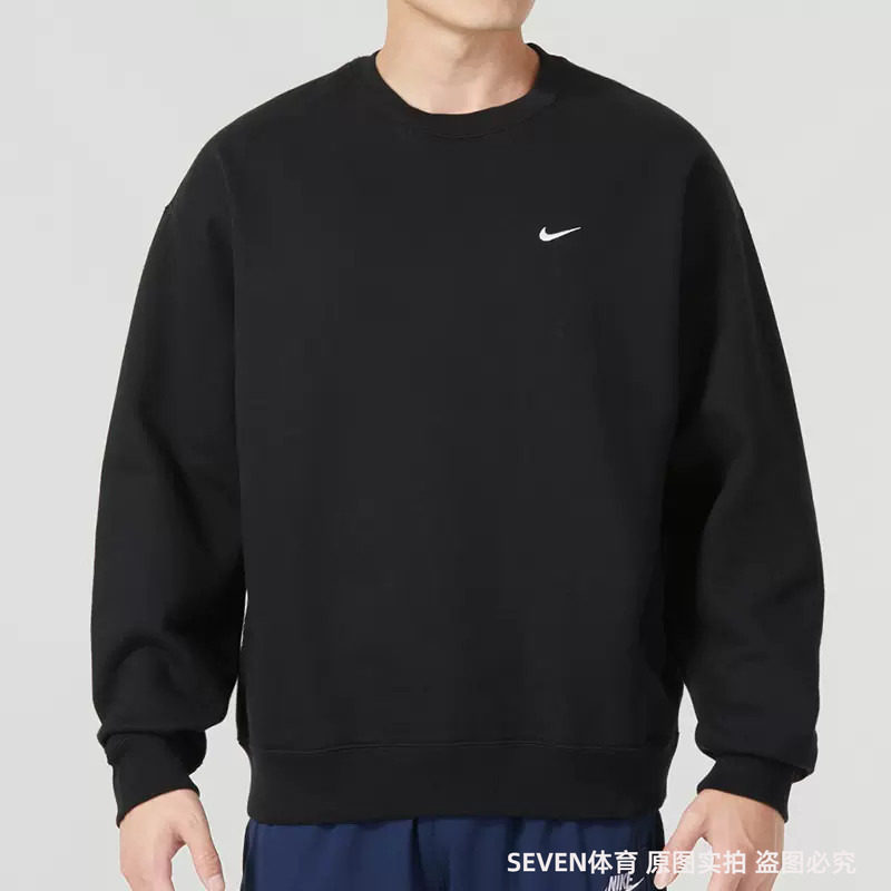 正品Nike耐克男款运动加絨卫衣圆领套头衫黑色长袖上衣DX1362-010
