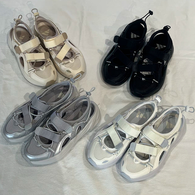 Adidas阿迪达斯超轻缓震回弹魔术贴厚底波波玛丽珍透气凉鞋JS4584