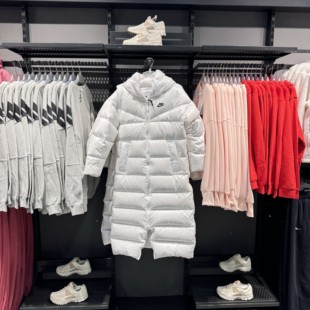 NIKE耐克女子中长款羽绒服休闲连帽保暖棉服外套DV0571-100-010