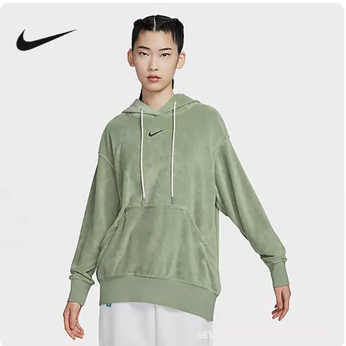 正品NIKE/耐克女子卫衣连帽刺绣小勾子运动休闲套头衫DV7825-386