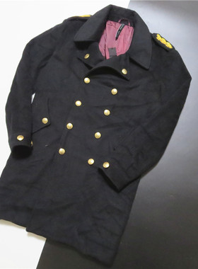 美式街潮牌甲板海员双排扣修身复古peacoat毛呢长款大衣薄款外套