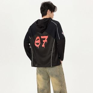 美式复古球衣风t恤男款春秋速干网眼透气长袖中性机车服长袖女潮