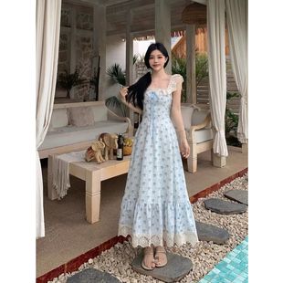 碎花裙胖mm显瘦蕾丝拼接长裙 夏季 大码 温柔风吊带连衣裙女2025新款