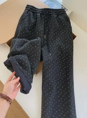G454原版面料特大码300斤深灰色碎绒加厚休闲运动卫裤女
