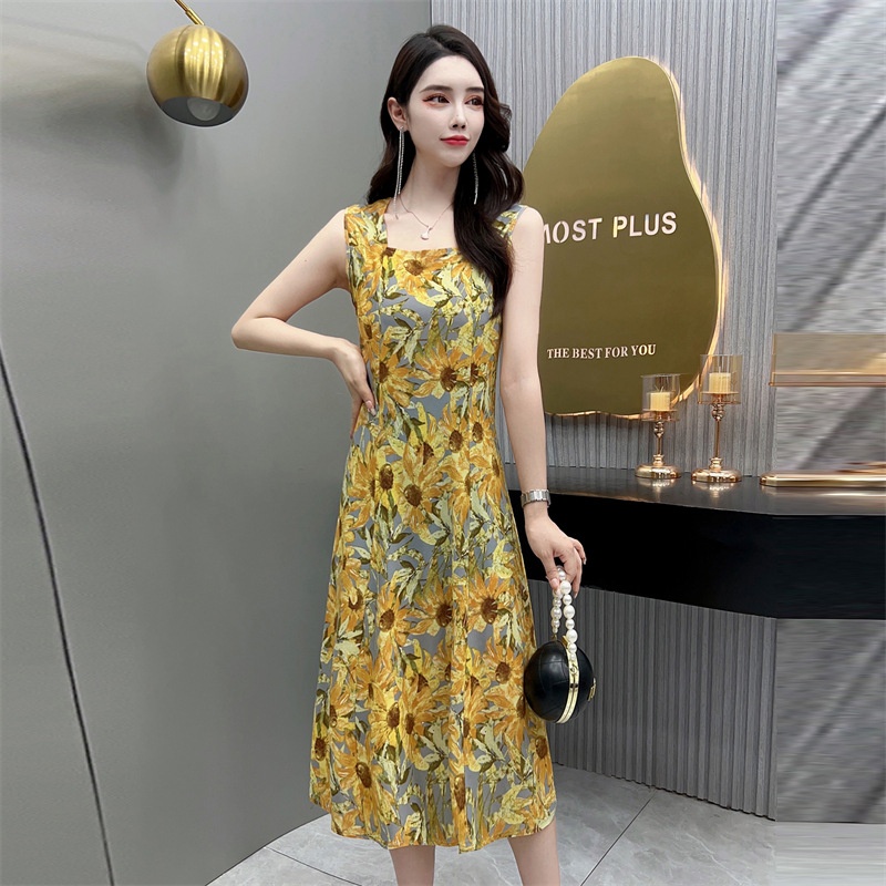 2024冰丝无袖连衣裙时尚气质吊带背心高档新款连衣裙女夏季