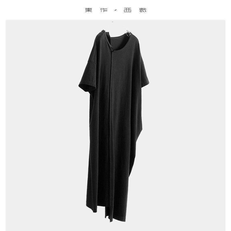 封神的黑裙子!夏季新款汉麻洋装纯棉黑色T恤裙宽松百搭不规则