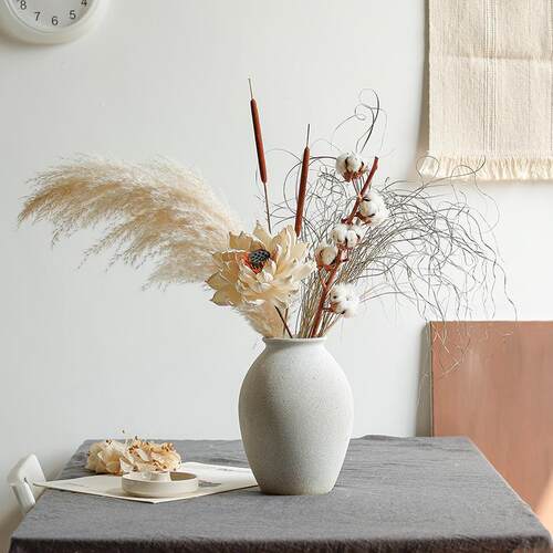 侘寂风中式客厅禅意干花粗陶花瓶