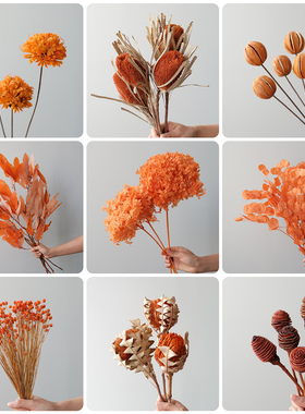 橙色系干花永生花ins风家居客厅插花轻奢摆件高级装饰真花风干花