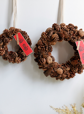 天然松果干花花环挂饰壁挂圣诞节日门上装饰橱窗场景布置复古挂件