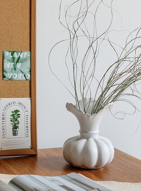 法式高级感白色陶瓷花瓶中古芬顿小众个性客厅插干花桌面装饰花器