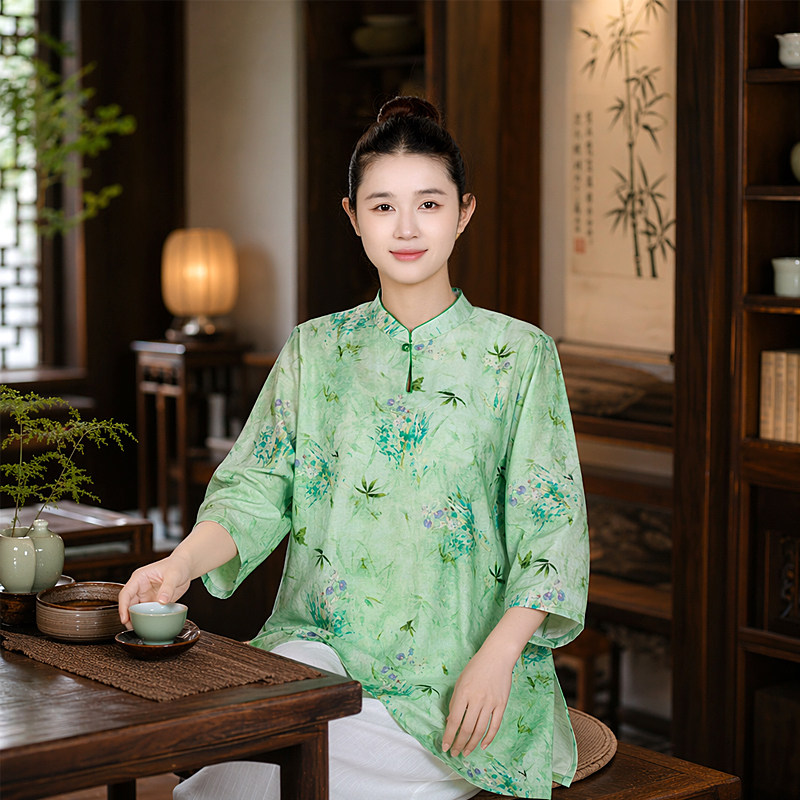 夏季新款太极服女款年轻款单上衣中式茶服女款套装立领女装练功服
