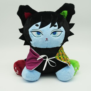 跨境新品鬼灭之刃水柱富冈义勇Giyuu Tomioka猫咪毛绒玩具玩偶娃
