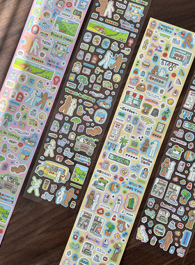 桑兔兔桑【春日踏青、小噗咖啡】切膜胶带贴纸卷原创手帐和纸双透