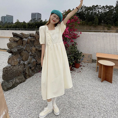 Real shot real price Korean loose square collar lace stitching rural small fresh dress