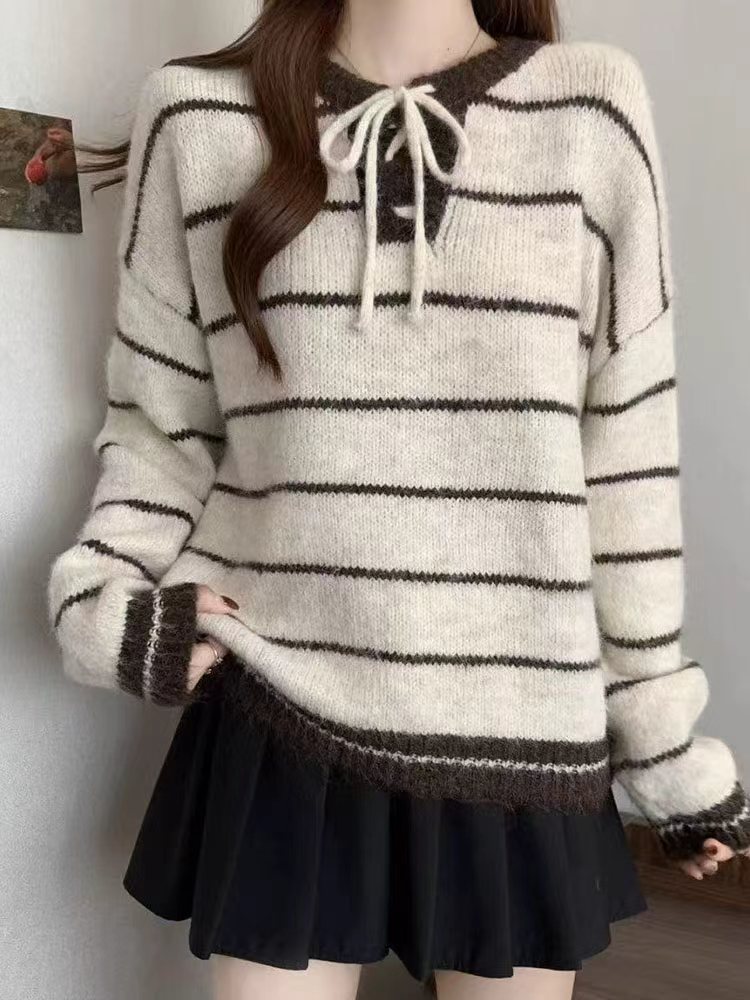 驼毛秋冬新款韩版宽松显瘦圆领麻花针织衫女百搭毛衣打底开衫上衣