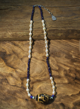 高端订制青金石珍珠玛瑙天珠项链