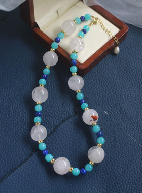 原创天河石青金石能量胶花项链女