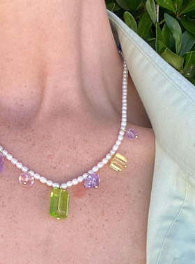 美国小众高级感水晶淡水珍珠项链