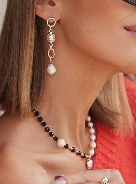 小众黑玛瑙珍珠项链配饰锁骨链