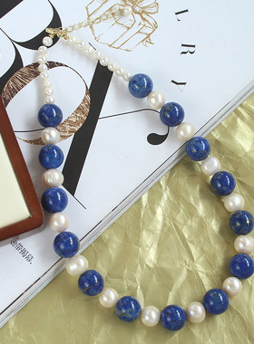 青金石珍珠项链大气复古女锁骨链