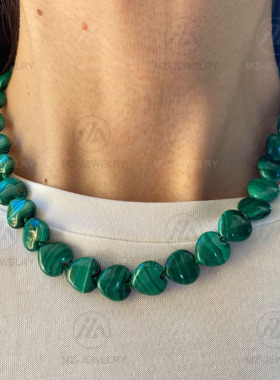 天然孔雀石珍珠项链时髦绿色爱心