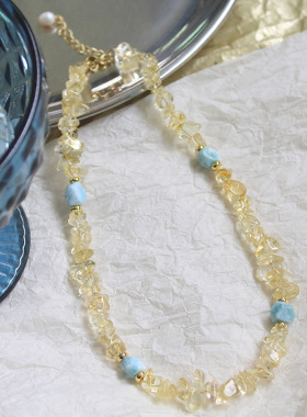 天然黄水晶海纹石随型项链短气质