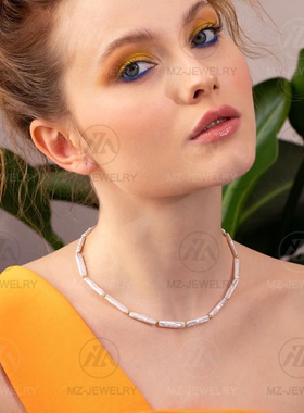 巴洛克长银条珍珠时髦短气质项链