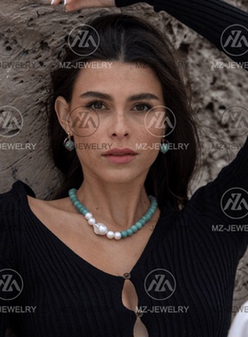 欧美风天河石短款淡水时髦锁骨链