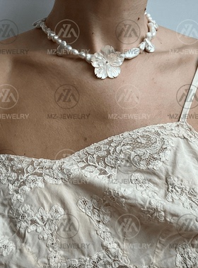 欧美气质贝壳花朵小众短款项链