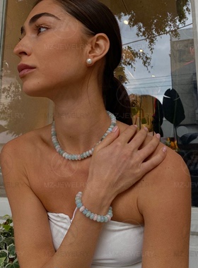 夏天百搭彩色摩根海蓝宝项链短款